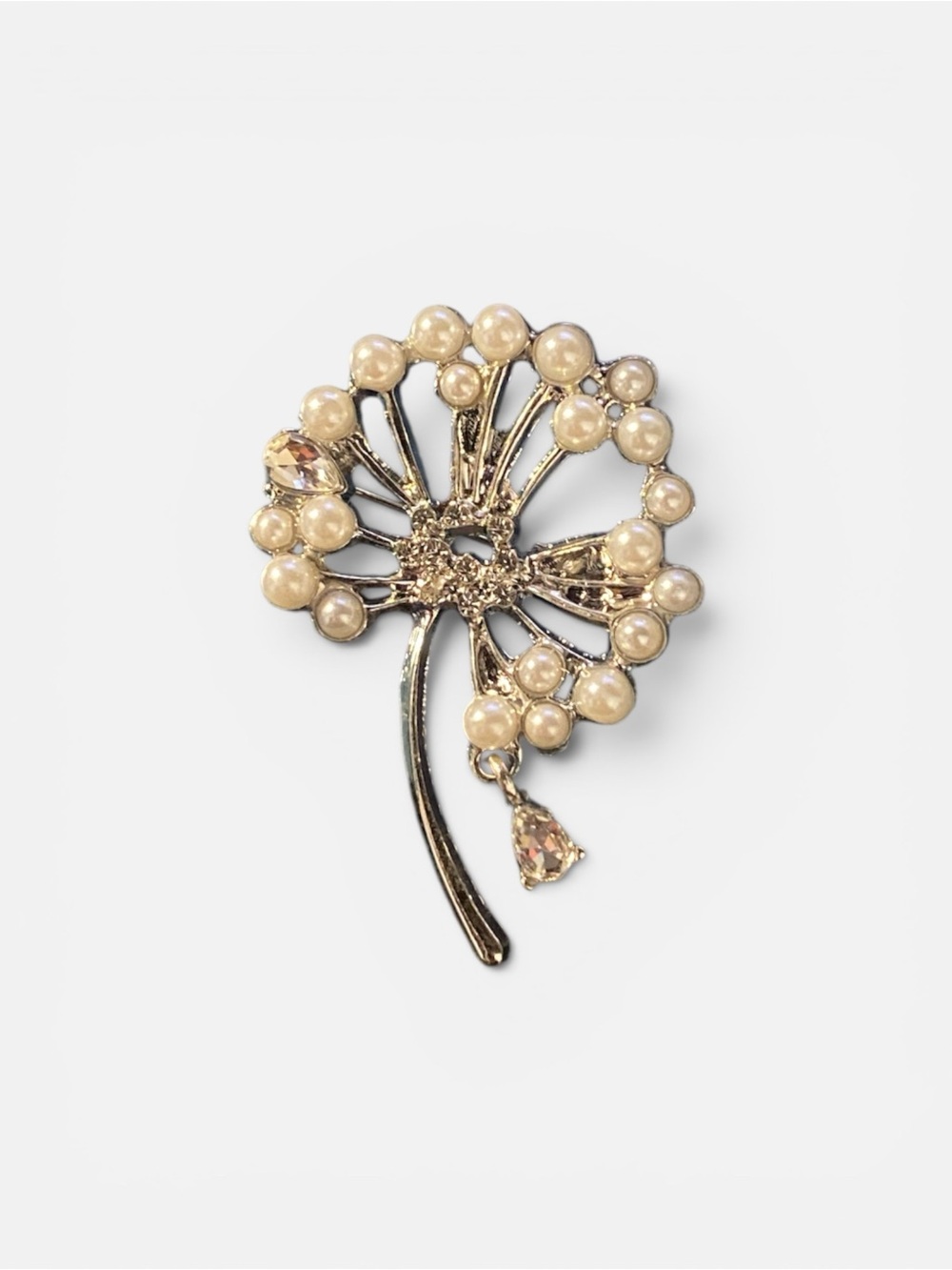 Pearl & Gold Dandelion Brooch - Elegant Floral Pin